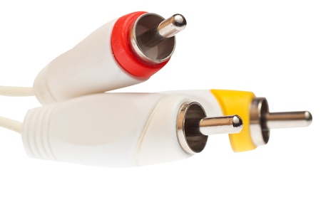 An RCA (red, yellow and white) composite video connector on a white backgroundの写真素材