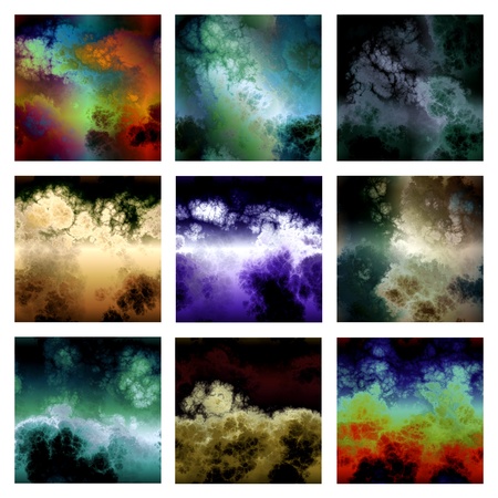 Set of nine seamless abstract cloud textures with bright colorsの写真素材
