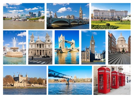 Collection of London landmarks and iconic symbols,places and objectsの写真素材