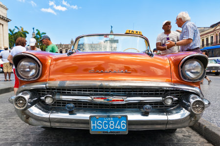 HAVANA-MAY 3:Front view of an old Chevrolet May 3,2011 in Havana.Cubans keep thousands of classic...