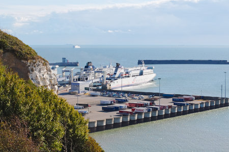 DOVER,UK-MAY 28:Ferries in the port and crossing the Channel May 28,2011 in Dover.This port,just 31 miles away from France,is one of the busiest in Europe with more than 16 million passengers a year
のeditorial素材
