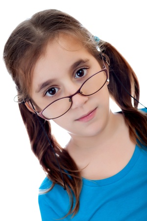 Hispanic girl with glasses on a white backgroundの写真素材