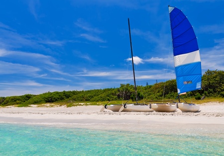 Sailing catamarans in the beautiful beach of Varadero in Cubaの写真素材