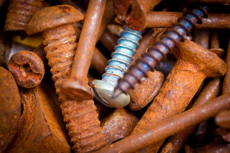 Old rusty nails and screws backgroundの写真素材