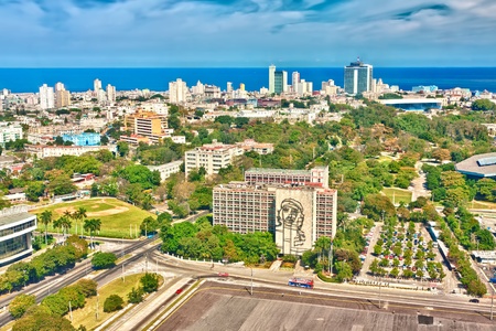 Beautiful view of Havana on a a sunny day with the Revolution Square in the foregroundの写真素材
