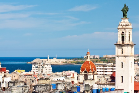 General view of Havana with the fortress or El Morro and the caribbean sea on the backgroundの写真素材