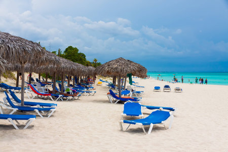 Group of  tourists relaxing at the beach in Cubaのeditorial素材