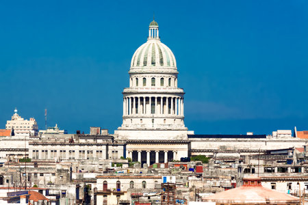 Famous view of Havana including the dome of the Capitol against a clear blue sky and parts of the old townのeditorial素材