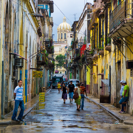 Cuban people in a typical old neighborhood in Havanaのeditorial素材