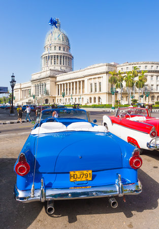 Antique convertible Ford near the Capitol on June 21, 2013 in Havanaのeditorial素材
