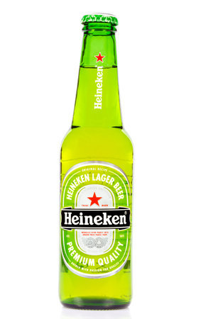 Heineken beer bottle isolated on whiteのeditorial素材