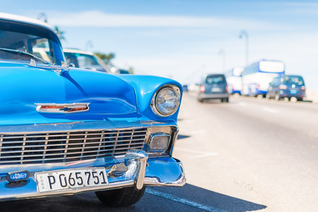 Classic Chevrolet parked at the famous Malecon Avenue Tens of thousands of these cars are still in use in Cuba and have become a well known icon of the countryのeditorial素材