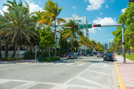 MIAMI,USA - MAY 21,2014   Ocean Drive hotels and buildings in Miami Beach, Florida  Art Deco architecture in South Beach is one of the main tourist attractions in Miamiのeditorial素材