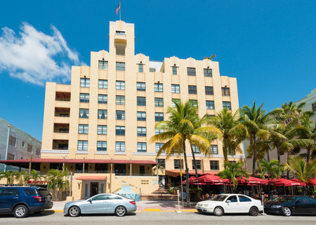 MIAMI,USA - MAY 21,2014 : Ocean Drive hotels and buildings in Miami Beach, Florida. Art Deco architecture in South Beach is one of the main tourist attractions in Miamiのeditorial素材