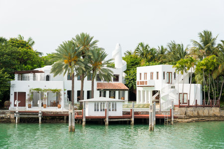 Luxurious mansion on Star Island in Miami, an artificial island in Biscayne Bay and the home of many rich and famous peopleのeditorial素材