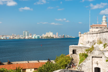 The skyline of Havana with El Morro castle on the foregroundのeditorial素材