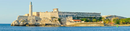 High resolution panoramic image of El Morro castle and lighthouse in Havanaのeditorial素材