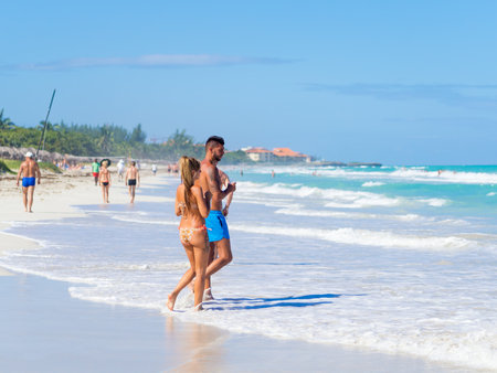 Tourists at the beautiful beach of Varadero in Cubaのeditorial素材