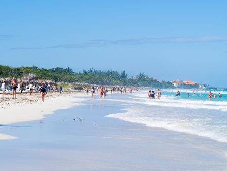 Tourists enjoying the beautiful beach of Varadero in Cubaのeditorial素材