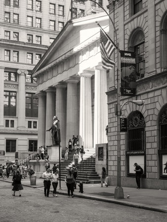 The Federal Hall on Wall Street at the Financial District in New York Cityのeditorial素材