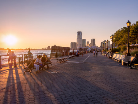 Sunset at Battery Park in New York Cityの写真素材