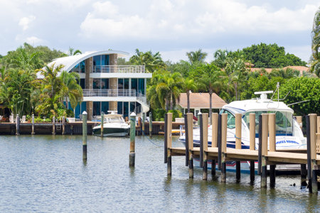 Yacht and luxurious waterfront home at Fort Lauderdale in Floridaのeditorial素材