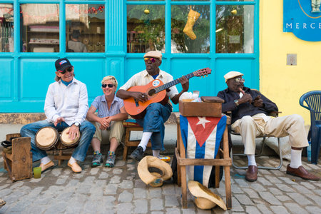 Senior cuban men playing traditional music in the streets of Old Havana