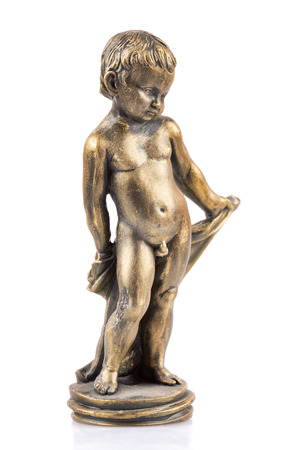 Wax figure of a small boy isolated on a white backgroundの写真素材