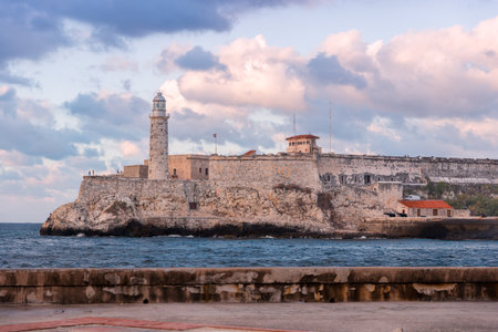 The old fortress of El Morro in Havana at sunsetのeditorial素材