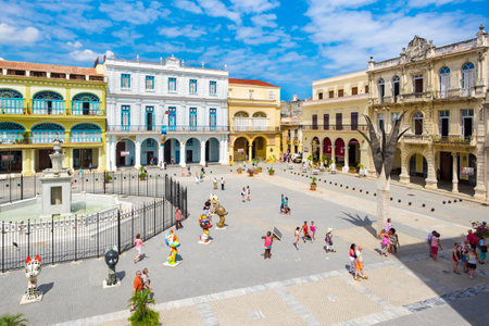 The historic Old Square or Plaza Vieja in the colonial neighborhood of Old Havanaのeditorial素材