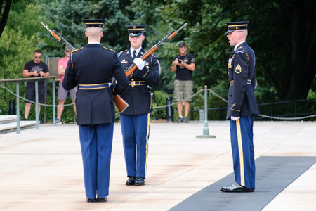 Changing of the guard at the Tomb of the Unknown Soldier at Arlington National Cemeteryのeditorial素材