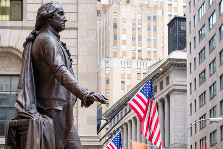 The statue of George Washington at the Federal Hall in New York Cityのeditorial素材