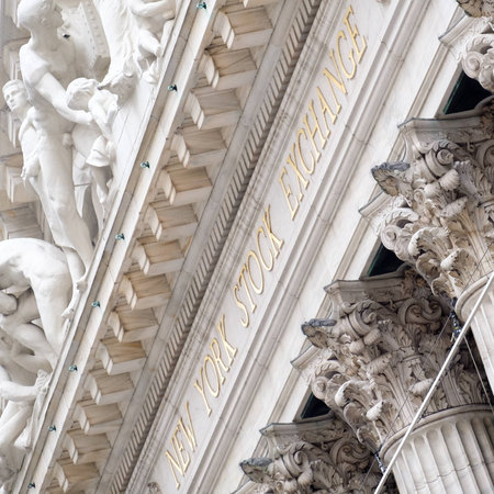 Detail of the New York Stock Exchange building at Wall Street in New York Cityのeditorial素材