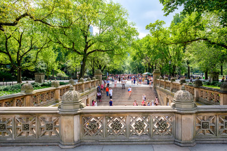 View of the Central Park Mall from Bethesda Terrace in New York Cityのeditorial素材