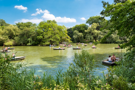 Rowboats at The Lake at Central Park in New York City on a beautiful summer dayのeditorial素材