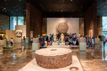 The Aztec Calendar or Stone of the Sun at the National Museum of Anthropology in Mexico Cityのeditorial素材