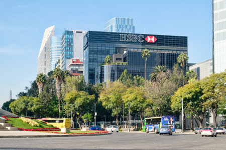 Banks, office buildings and modern skyscrapers at Paseo de la Reforma in Mexico City