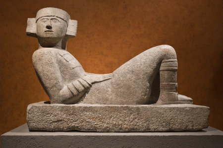 Pre-Columbian mesoamerican stone statue known as Chac-Mool at the National Anthropology Museum in Mexico Cityのeditorial素材
