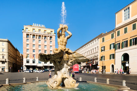 The Triton Fountain by Gian Lorenzo Bernini at Piazza Barberini in Romeのeditorial素材