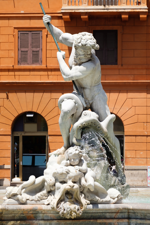 The Fountain of Neptune at Piazza Navona in central Romeの写真素材