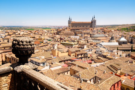 Aerial view of the medieval city of Toledo in Spain with the Alcazar overlooking the old townのeditorial素材