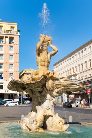 The Triton Fountain by Gian Lorenzo Bernini at Piazza Barberini in the historic center of Romeのeditorial素材