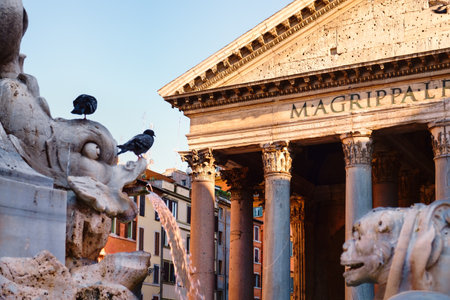 The Pantheon in the historic center of Rome at sunsetのeditorial素材
