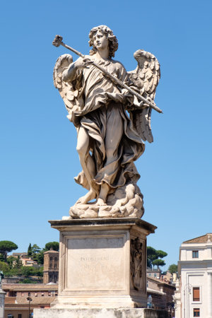 Ancient statue of an angel at Ponte Sant'Angelo in Romeのeditorial素材