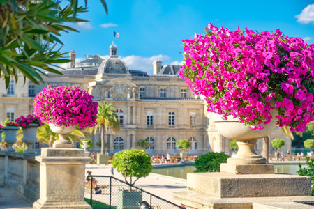 The Luxembourg Garden and Palace in Paris on a beautiful summer dayのeditorial素材