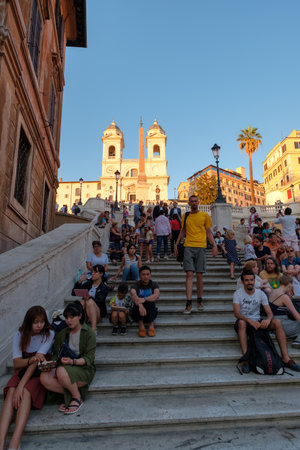 The famous Spanish Steps in Rome at sunsetのeditorial素材