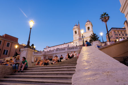 The famous Spanish Steps in Rome at sunsetのeditorial素材