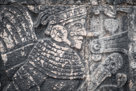 Ancient mayan stone reliefsの写真素材