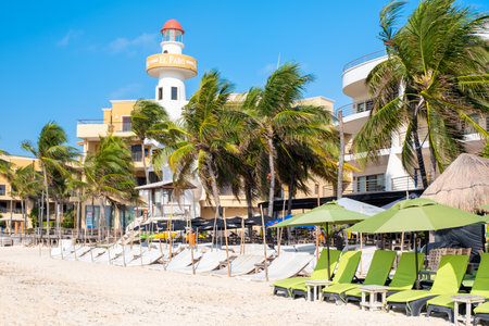 Beach Club by the seaside at the touristic city of Playa del Carmen on the Mayan Rivieraのeditorial素材