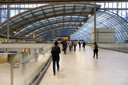 Passengers at Waterloo train station in Londonのeditorial素材